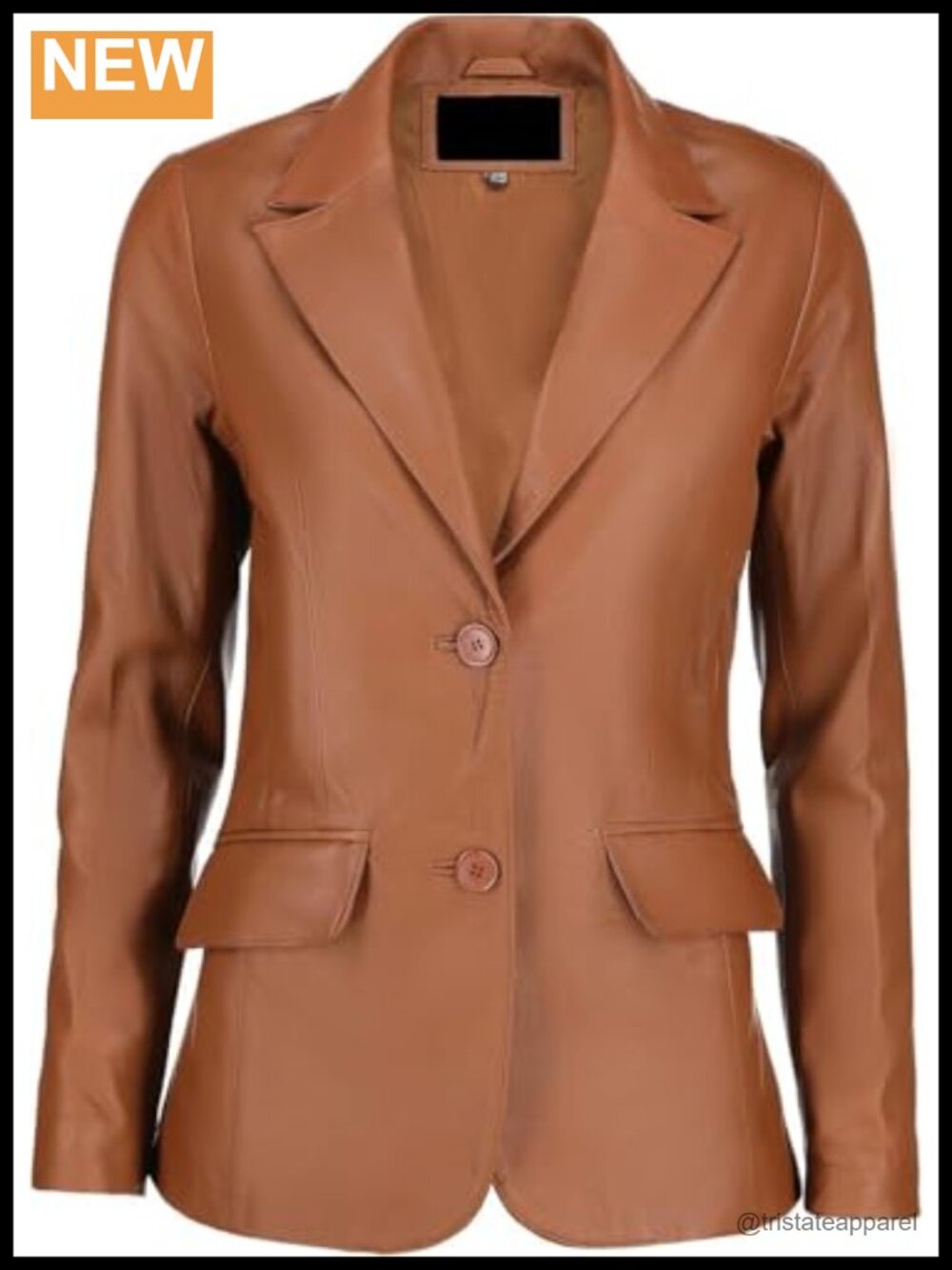 Women's Real Lambskin Leather 2-Button Blazer Jacket Long Sleeve